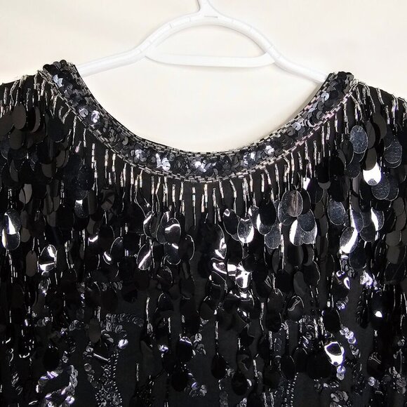 Vtg OLEG CASSINI Silk Dress BLACK Beaded size 10 Great Gatsby Cocktail Evening - Picture 13 of 13